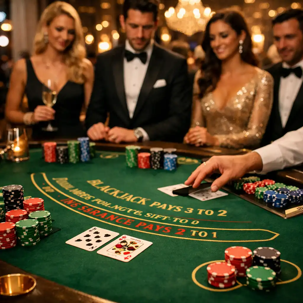 Table de blackjack élégante installée pour un événement festif