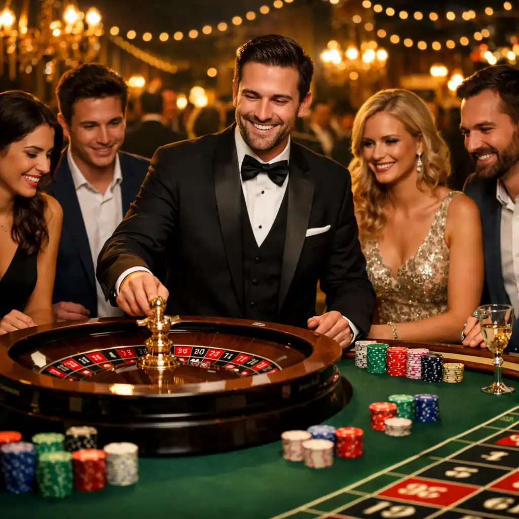 Table de roulette animée par un croupier lors d'un événement d'entreprise